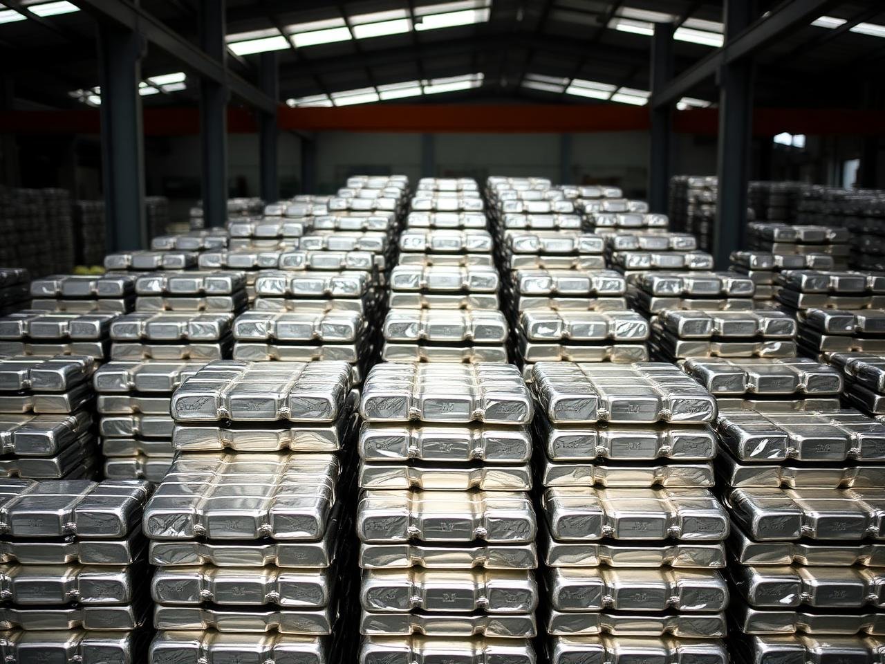 Stacked aluminium ingots